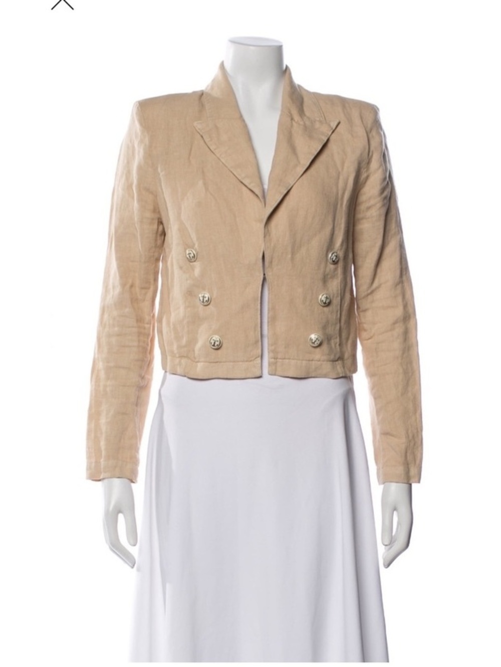 L’Agence Khaki Linen Dolly Crop Blazer Sand gold buttons L